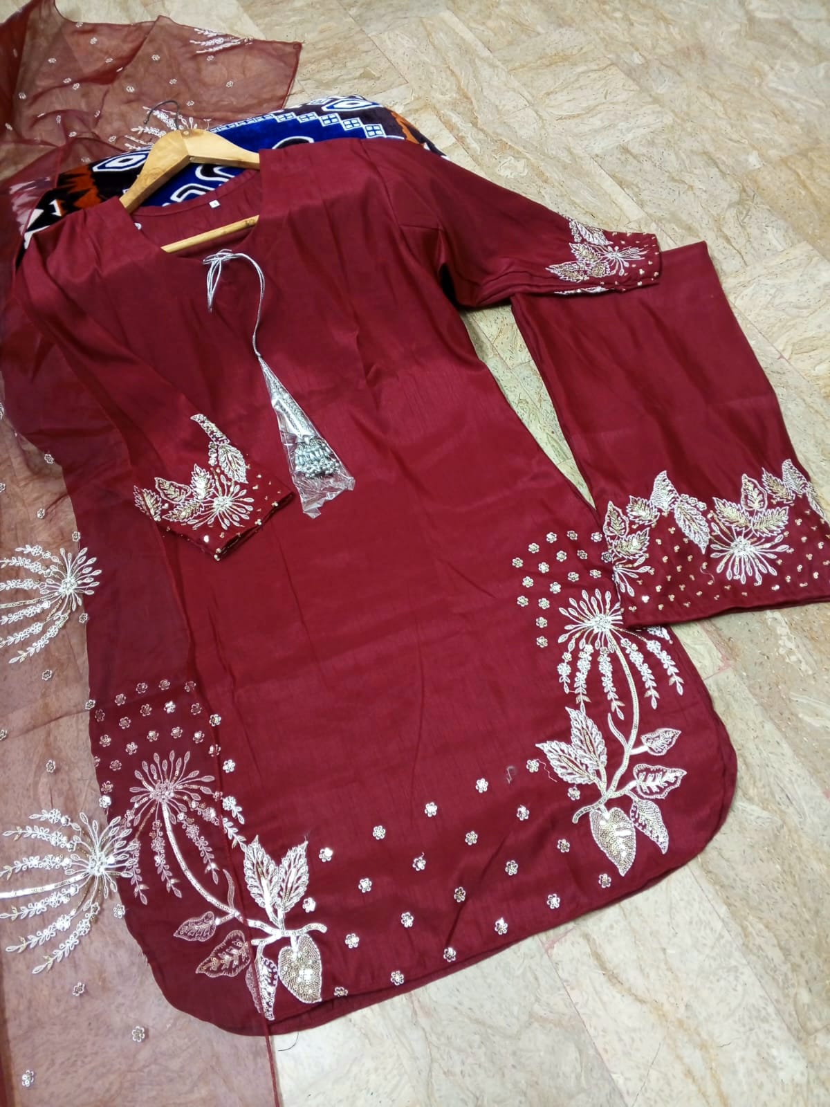 Organza Dupatta with Heavy Sequence Embroidery 2.5 Yards