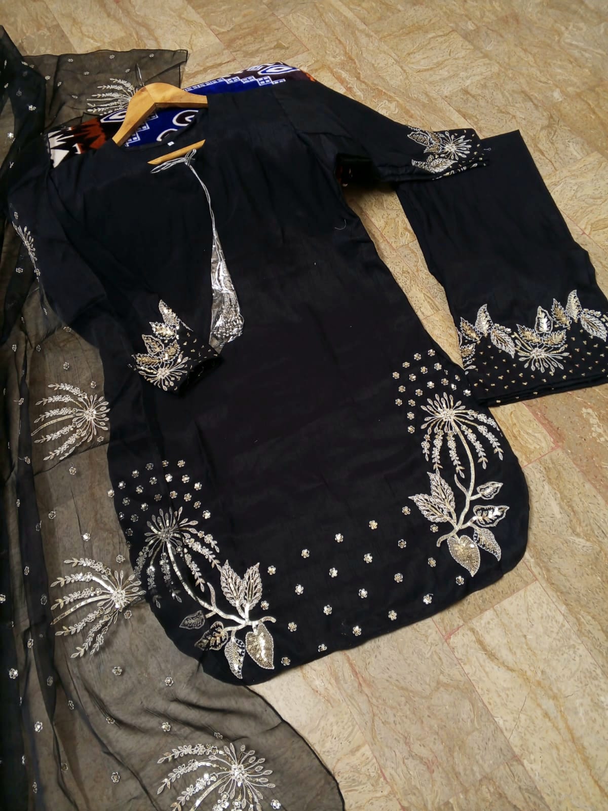 Small Size 3PCs Heavy Embroidered Suit Front View