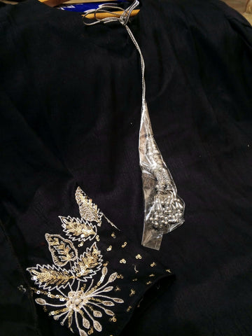 Heavy Sequence Embroidered Sleeves and Borders Small Raw Silk Suit