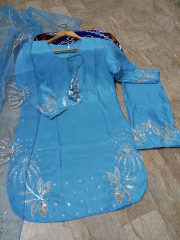 Elegant Raw Silk Embroidered Flapper Small Size for Women