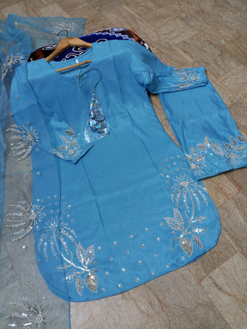 Elegant Raw Silk Embroidered Flapper Small Size for Women