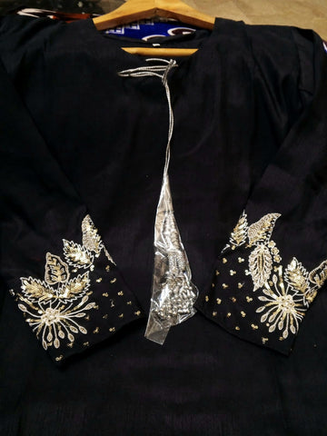 Luxury Raw Silk Embroidered Suit Small for Party Wear