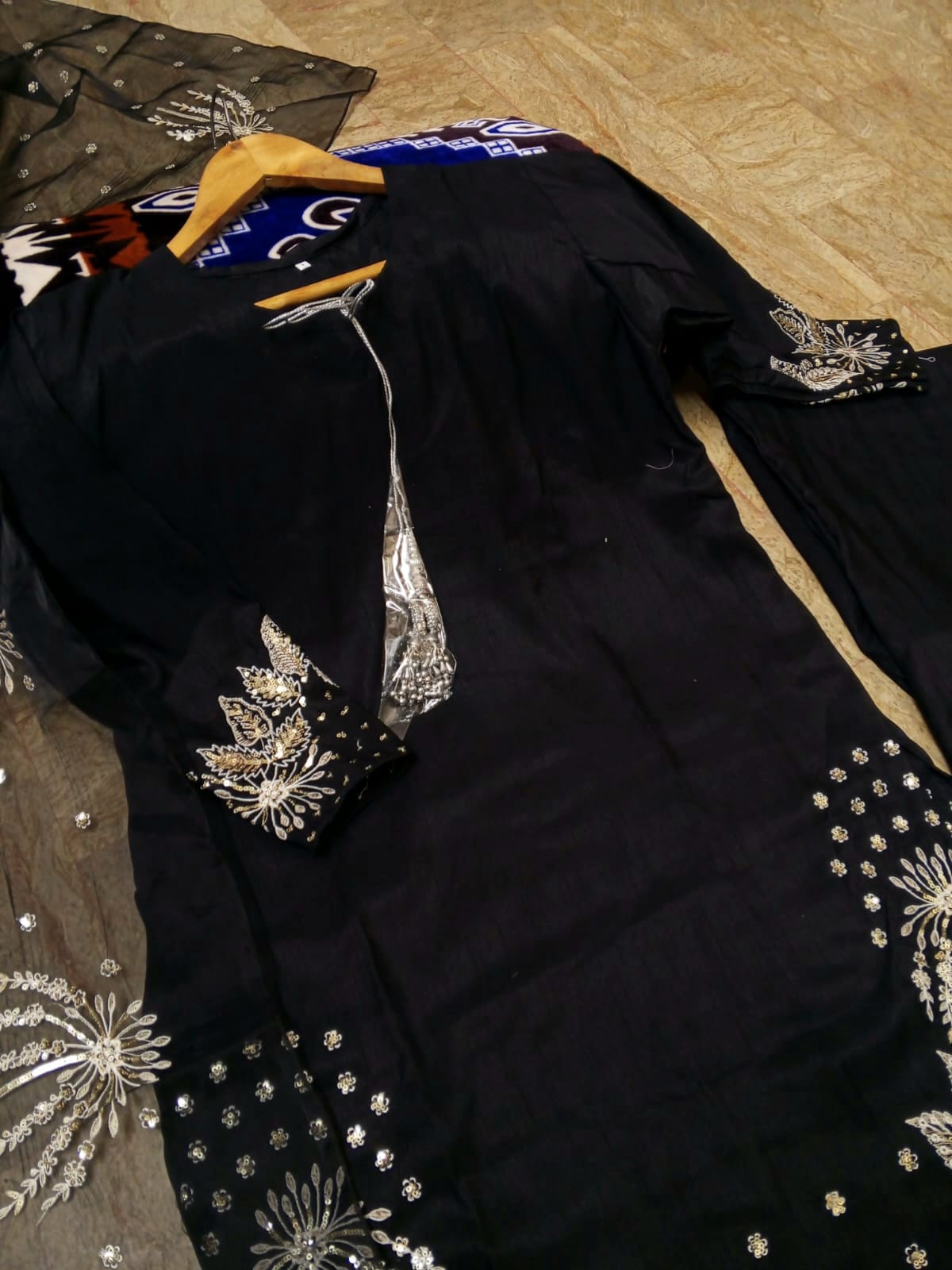 Luxury Raw Silk Embroidered Suit Small for Party Wear