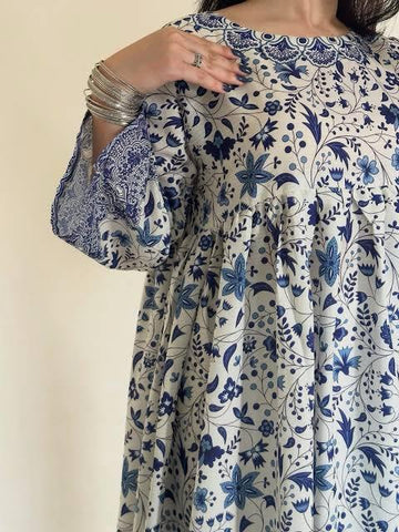 Stitched Collection Digital Printed Doria Lawn Frock 3Pc Dress with Dupatta Premium Summer Outfit
