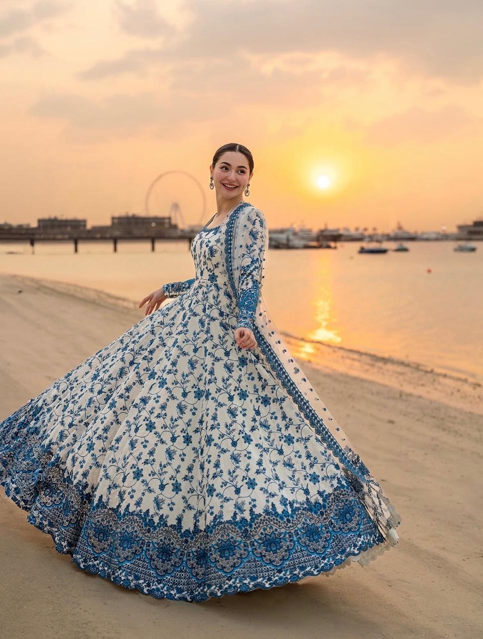 Stitched Collection Digital Printed Doria Lawn Frock 3Pc Dress with Dupatta Premium Summer Outfit
