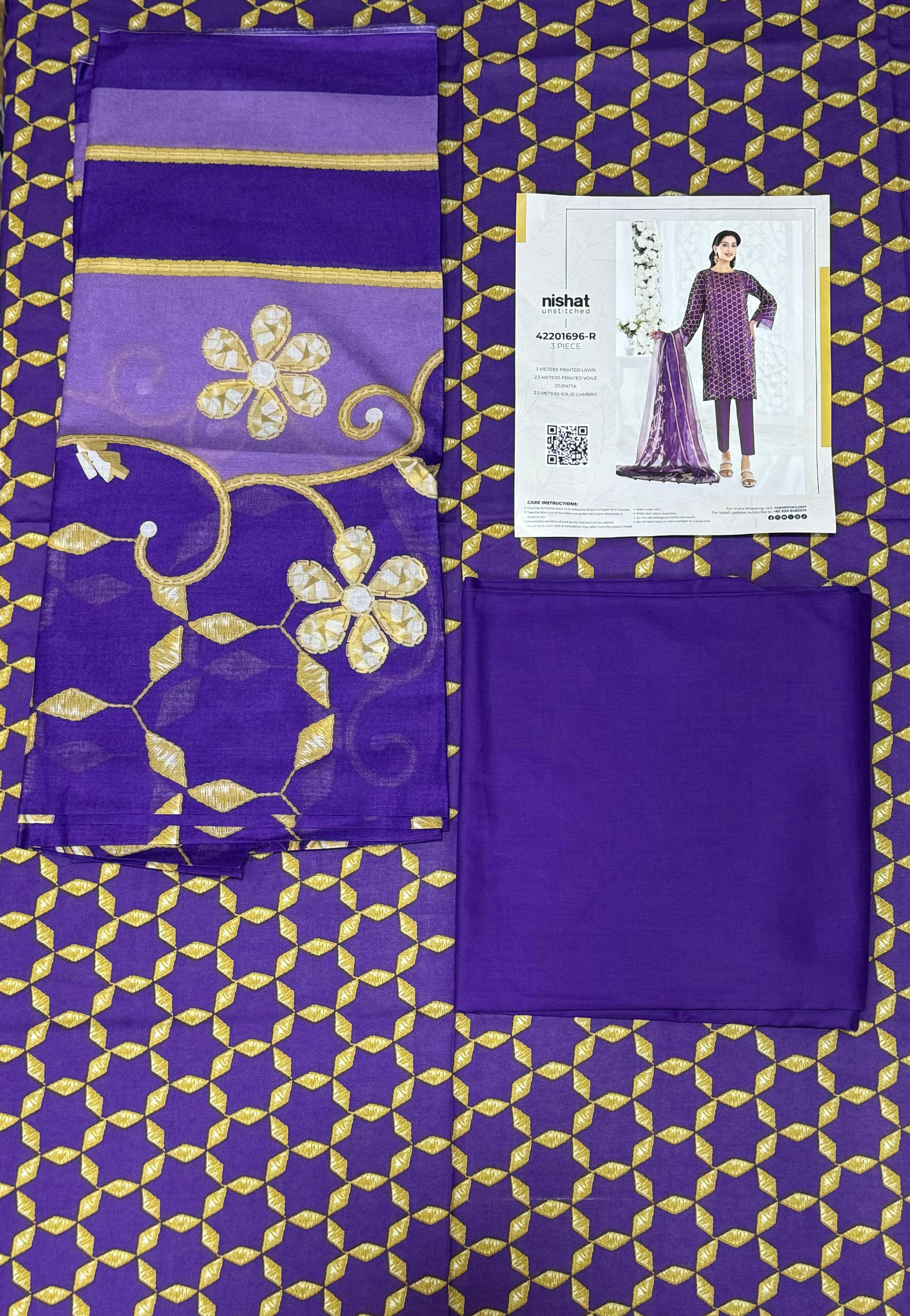 Nishat 3 Piece Unstitched Lawn Suit – 100% Authentic