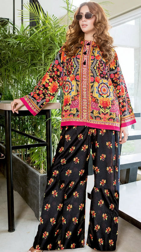 digital printed silk stitched suit for women
