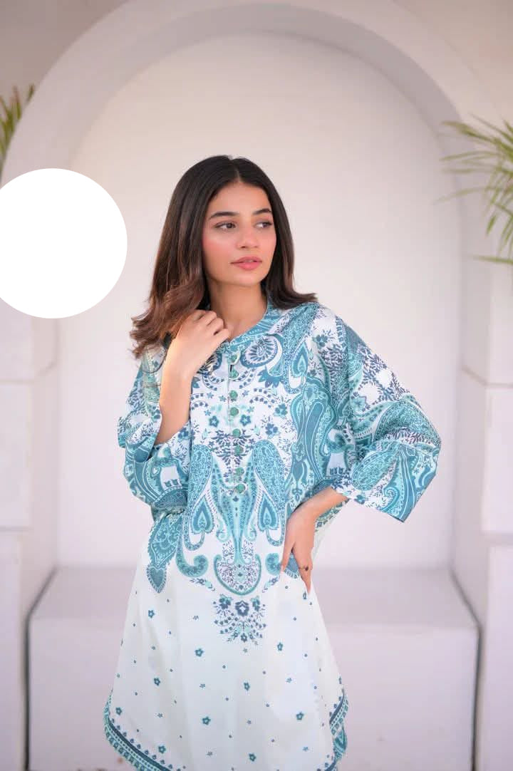 Medium & Large Printed Silk Crepe 2 Piece – Stitched Ladies Dress