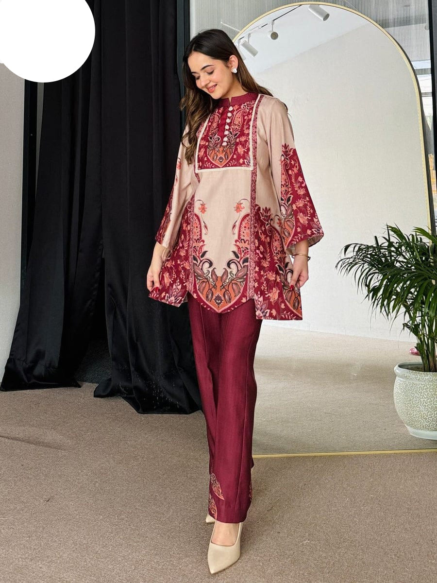 Medium & Large Printed Silk Crepe 2 Piece – Stitched Ladies Dress