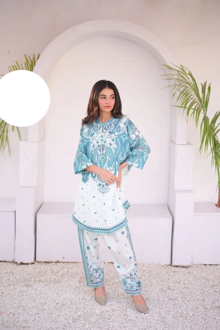 Medium & Large Printed Silk Crepe 2 Piece – Stitched Ladies Dress