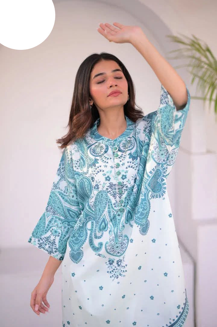 Medium & Large Printed Silk Crepe 2 Piece – Stitched Ladies Dress