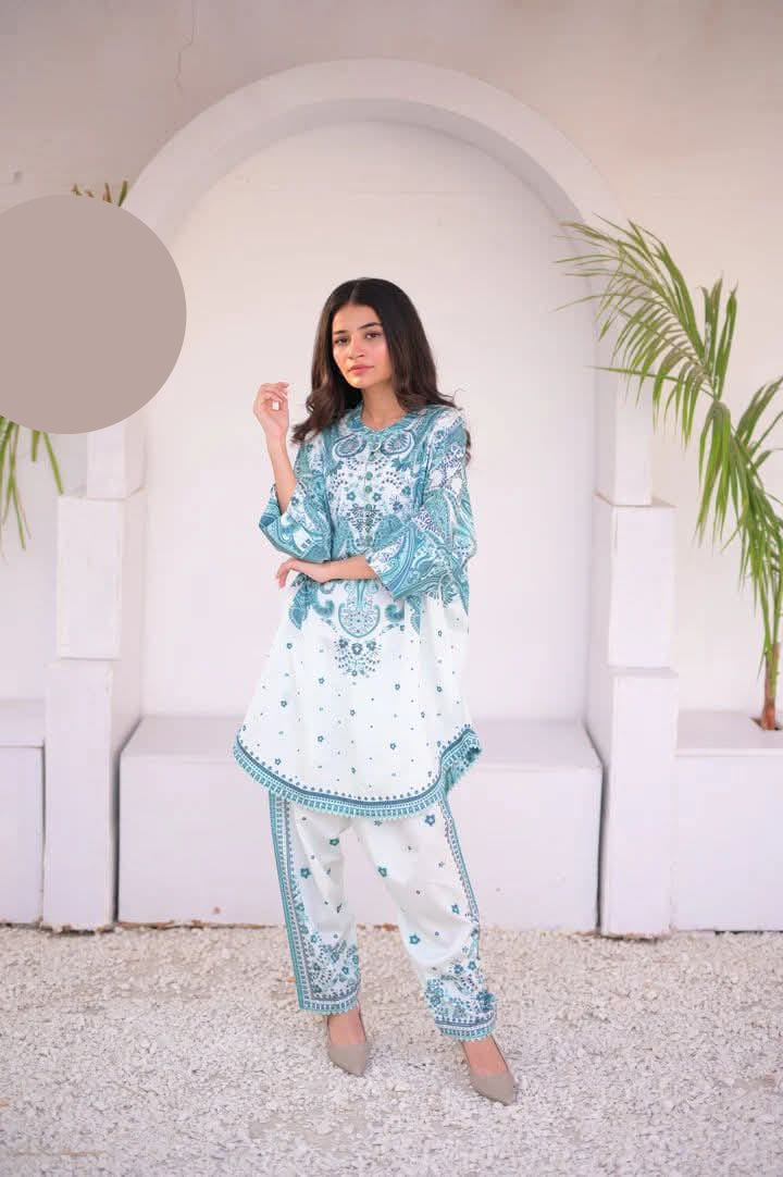 Medium & Large Printed Silk Crepe 2 Piece – Stitched Ladies Dress