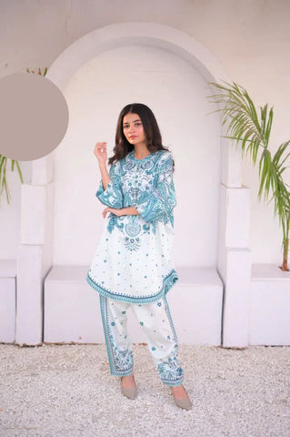 Medium & Large Printed Silk Crepe 2 Piece – Stitched Ladies Dress