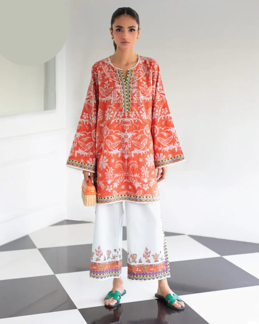 Medium & Large Printed Silk Crepe 2 Piece – Stitched Ladies Dress