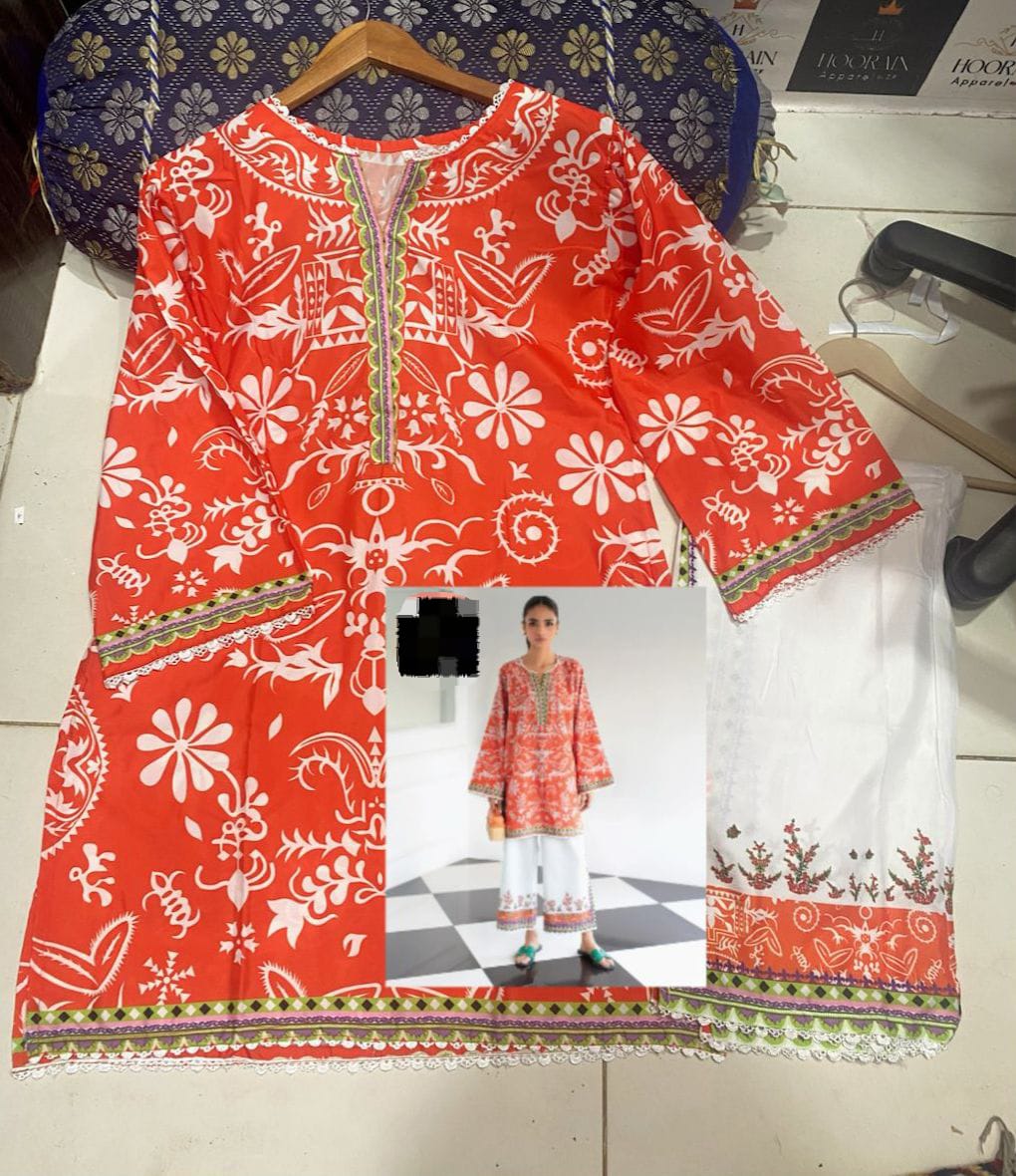 Medium & Large Printed Silk Crepe 2 Piece – Stitched Ladies Dress