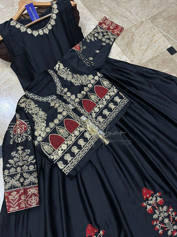 Allover handwork Shamose silk koti maxi 2 piece set with nug stone heavy embroidery front and back formal wear
