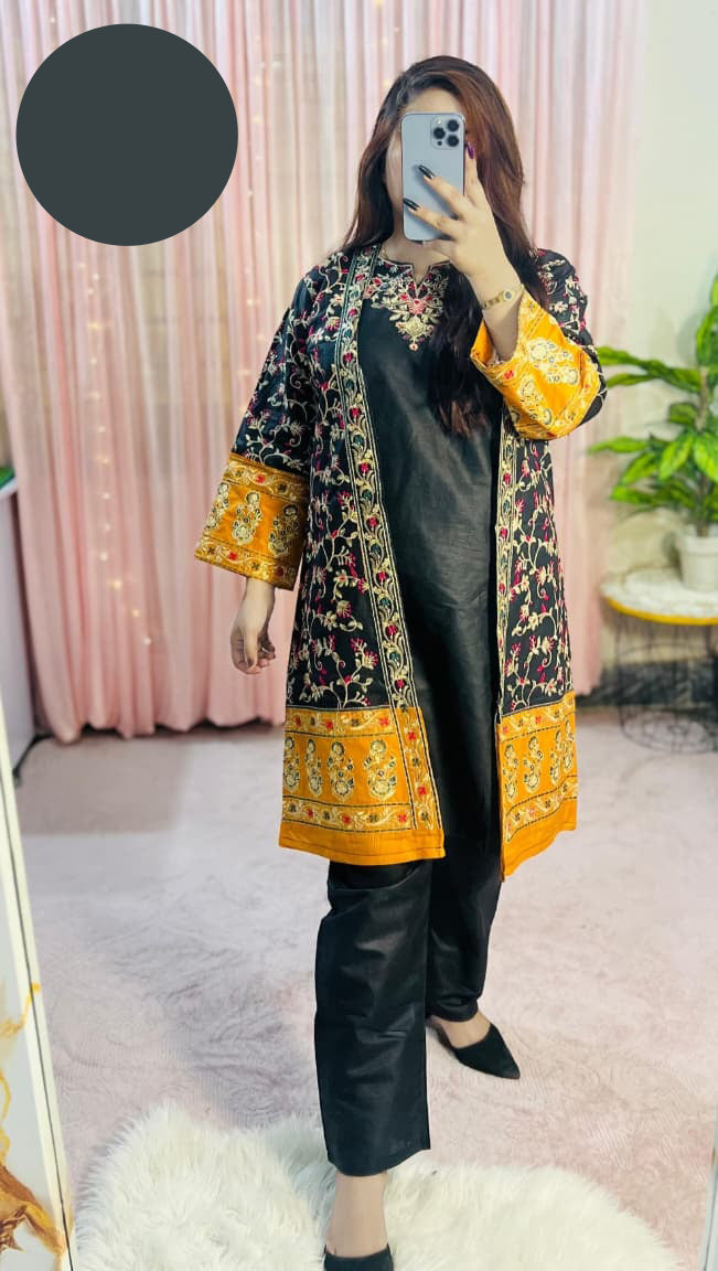 Medium Heavy Multi Zarri Thread Embroidered Gown 3 Piece – Pure Bareeza Cotton Stitched Suit