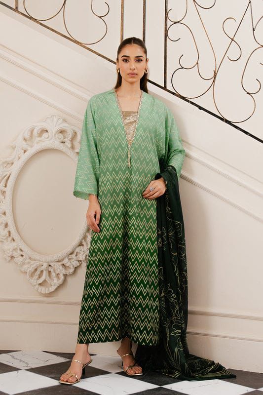 Standard Digital Printed Swiss Lawn 2 Piece – Long Shirt with Flapper Trouser