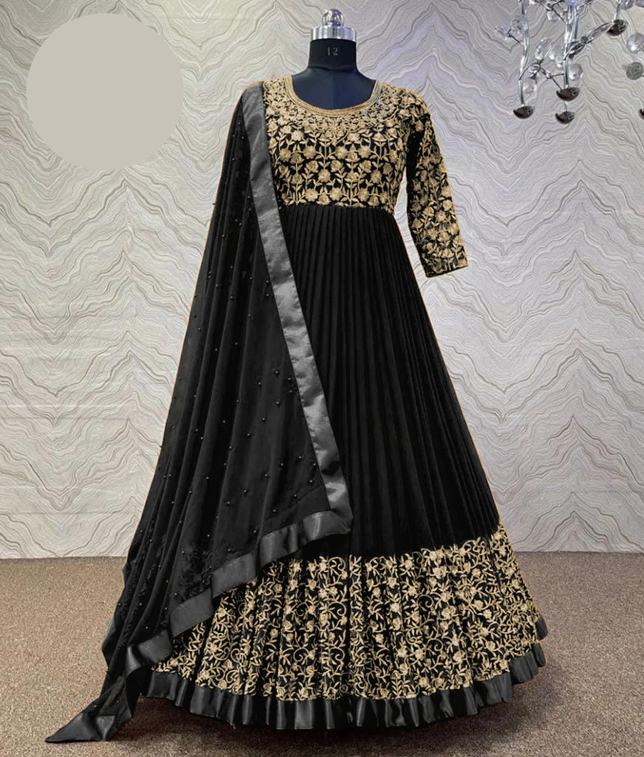 Medium Heavy Embroidered Maxi 3 Piece – Shamose with Pearls Chiffon Dupatta