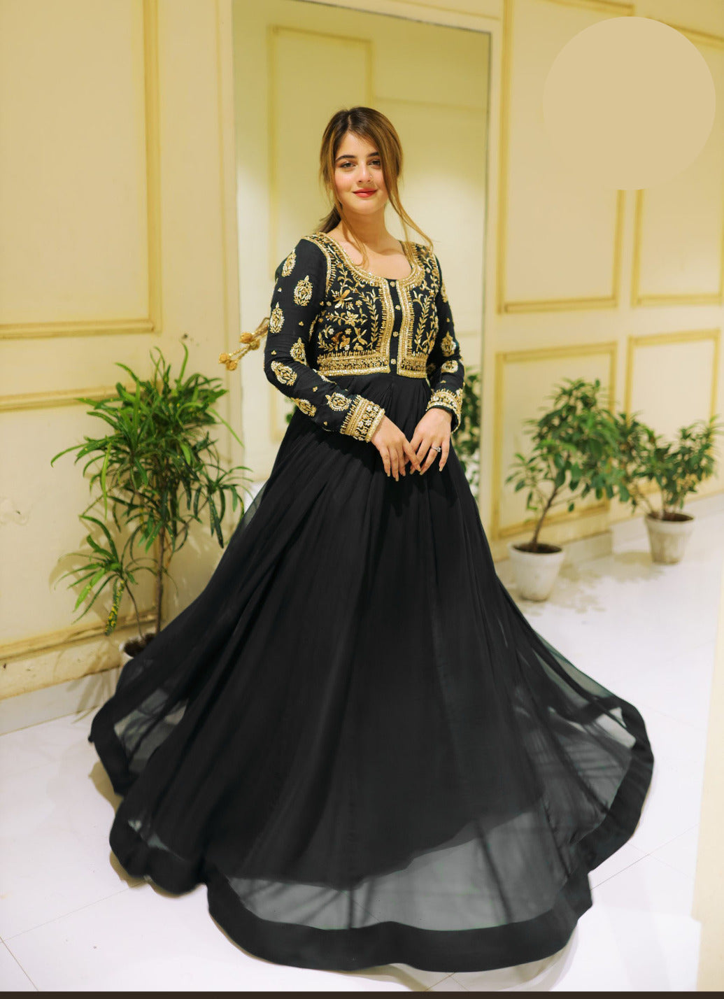 Medium Front Sequence Embroidered Maxi 2 Piece – Chiffon with Crepe Malai Trouser