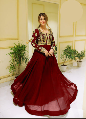 Medium Front Sequence Embroidered Maxi 2 Piece – Chiffon with Crepe Malai Trouser