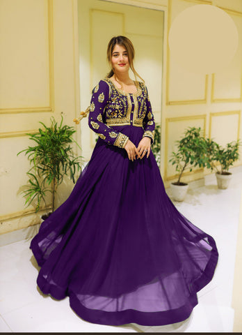 Medium Front Sequence Embroidered Maxi 2 Piece – Chiffon with Crepe Malai Trouser