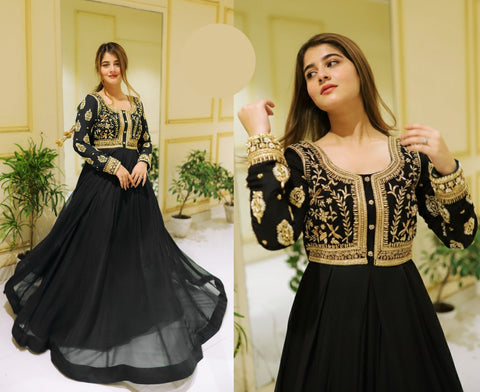 Medium Front Sequence Embroidered Maxi 2 Piece – Chiffon with Crepe Malai Trouser