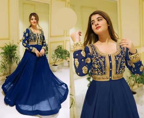 Medium Front Sequence Embroidered Maxi 2 Piece – Chiffon with Crepe Malai Trouser