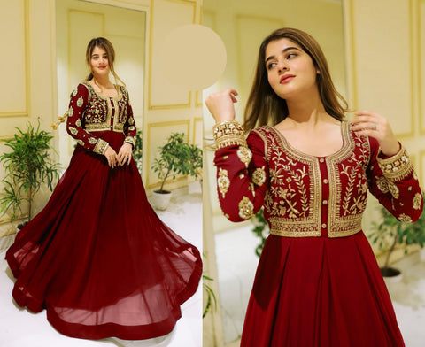 Medium Front Sequence Embroidered Maxi 2 Piece – Chiffon with Crepe Malai Trouser