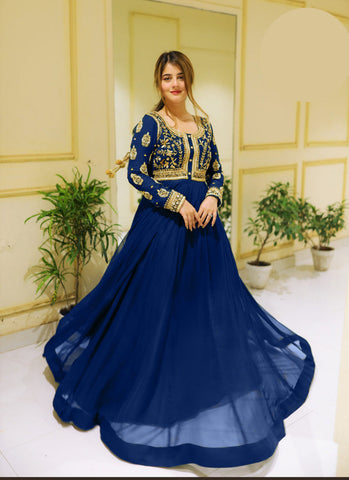 Medium Front Sequence Embroidered Maxi 2 Piece – Chiffon with Crepe Malai Trouser