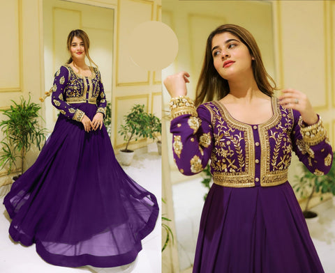 Medium Front Sequence Embroidered Maxi 2 Piece – Chiffon with Crepe Malai Trouser