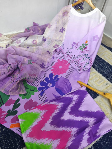 Standard Long Baggy Digital Printed Co-Ord 3 Piece – Swiss Lawn