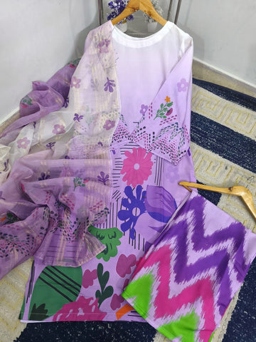 Standard Long Baggy Digital Printed Co-Ord 3 Piece – Swiss Lawn