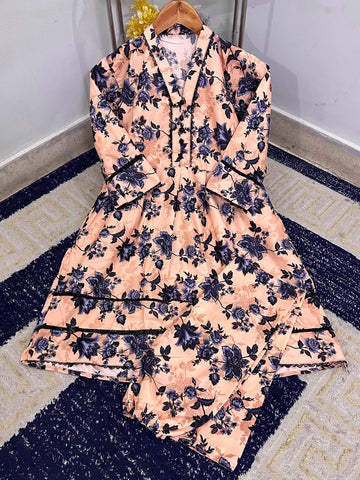 Standard Digital Printed Polo Cotton Frock 2 Piece – Lace Work 2K26