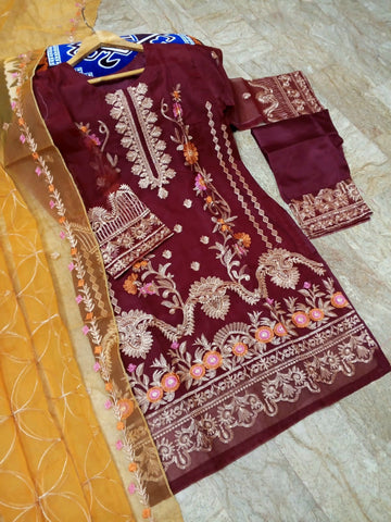 Full Embroidered Organza 3PC Stitched Suit with Embroidered Dupatta