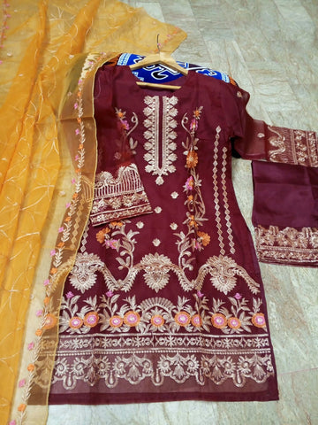 Full Embroidered Organza 3PC Stitched Suit with Embroidered Dupatta