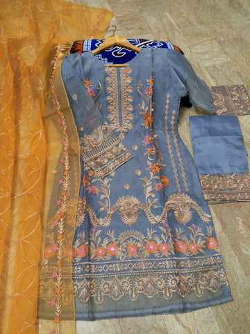 Full Embroidered Organza 3PC Stitched Suit with Embroidered Dupatta