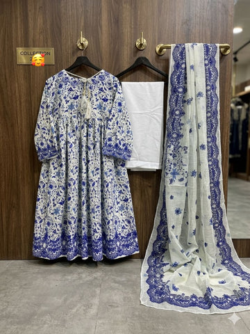 Stitched Collection Digital Printed Doria Lawn Frock 3Pc Dress with Dupatta Premium Summer Outfit