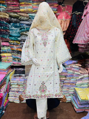 3PC Cotton Embroidered Stitched Suit Premium Cotton Collection for Women