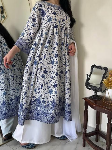 Stitched Collection Digital Printed Doria Lawn Frock 3Pc Dress with Dupatta Premium Summer Outfit
