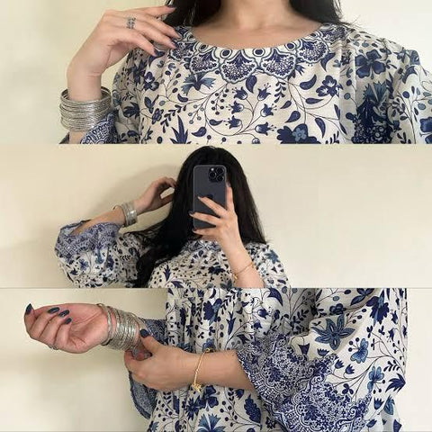 Stitched Collection Digital Printed Doria Lawn Frock 3Pc Dress with Dupatta Premium Summer Outfit