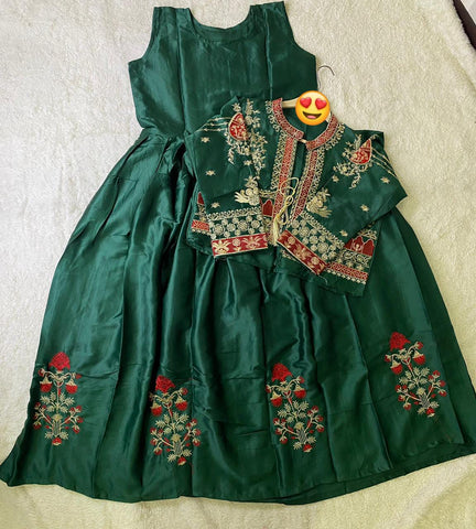 Women sleeveless embroidered silk maxi dress with separate embroidered koti 2 piece stitched suit