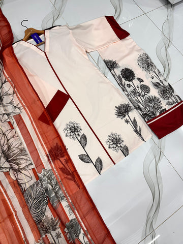 summer stitched suit with monar dupatta